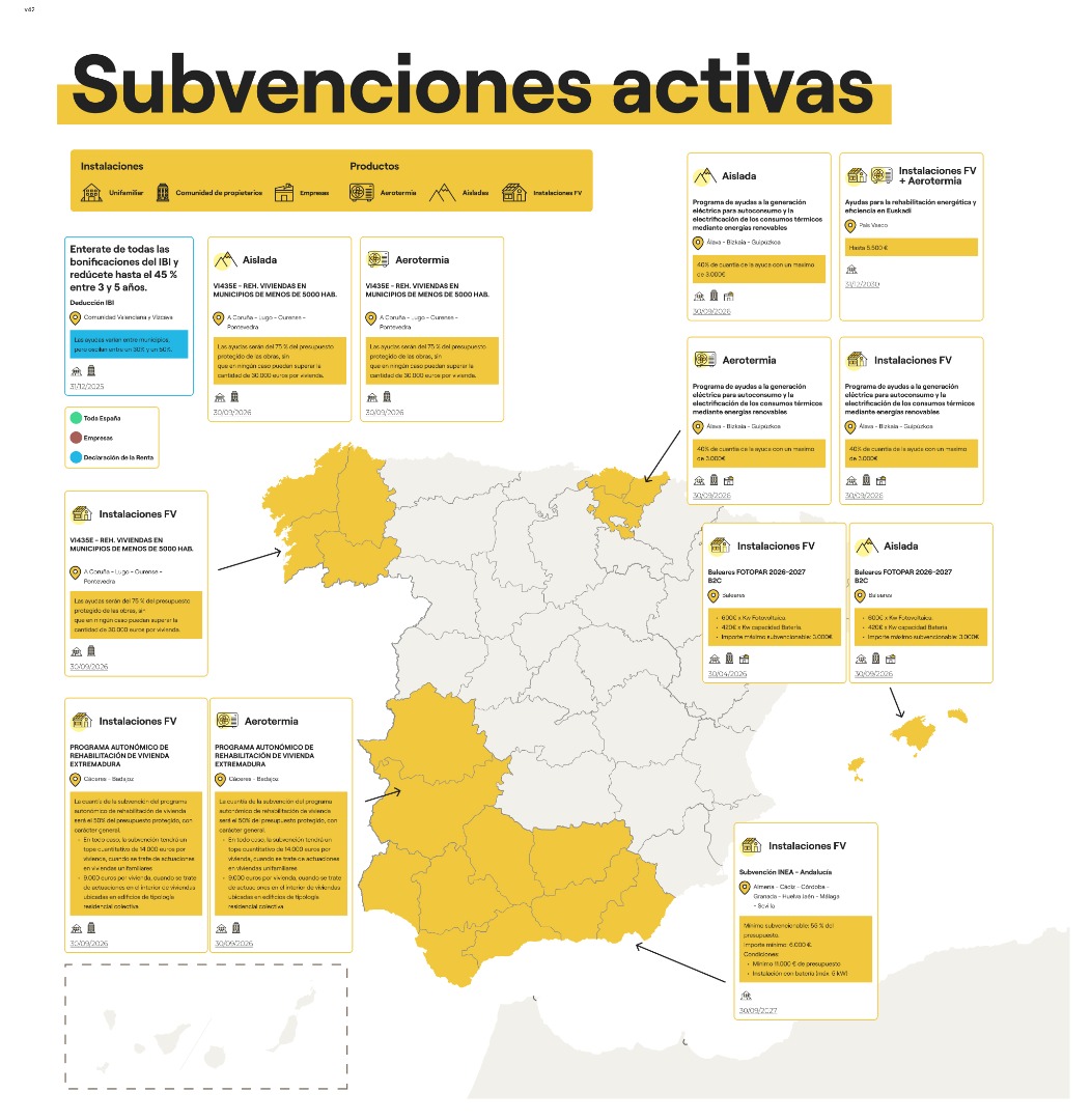 Mapa subvenciones placas solares